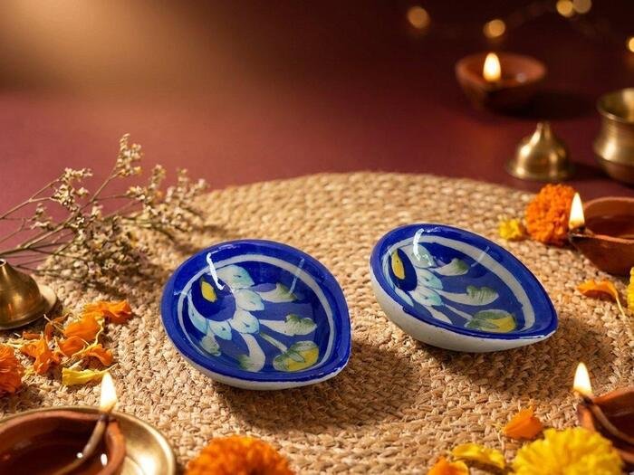 Cobalt pottery diyas