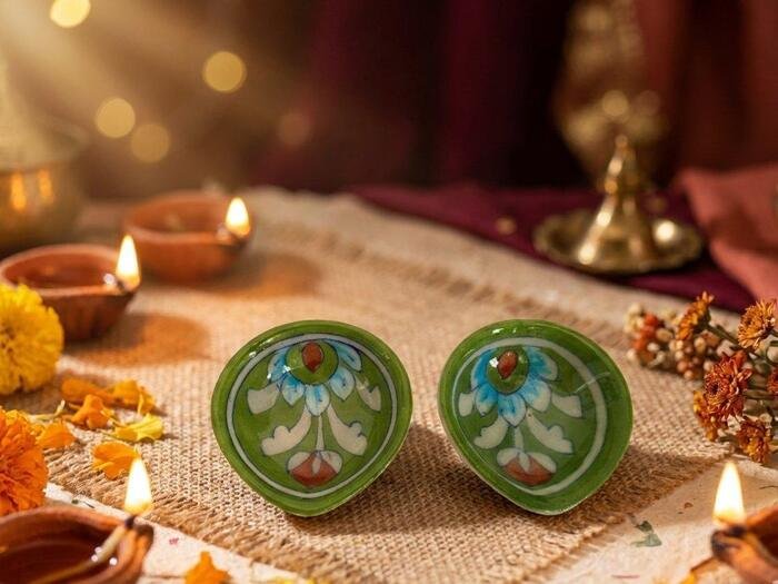 Green pottery diyas