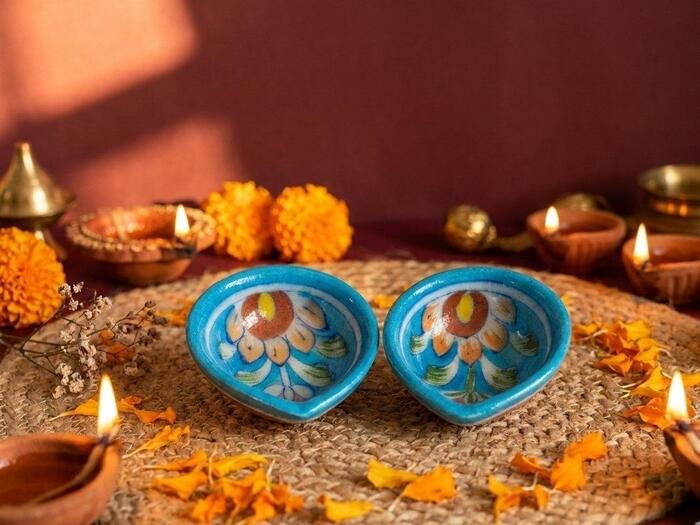 Blue pottery diyas